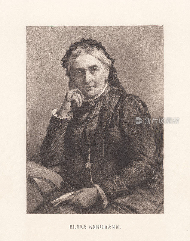 克拉拉・舒曼(Clara Schumann, 1819-1896)，德国音乐家和作曲家，版画，1896年出版